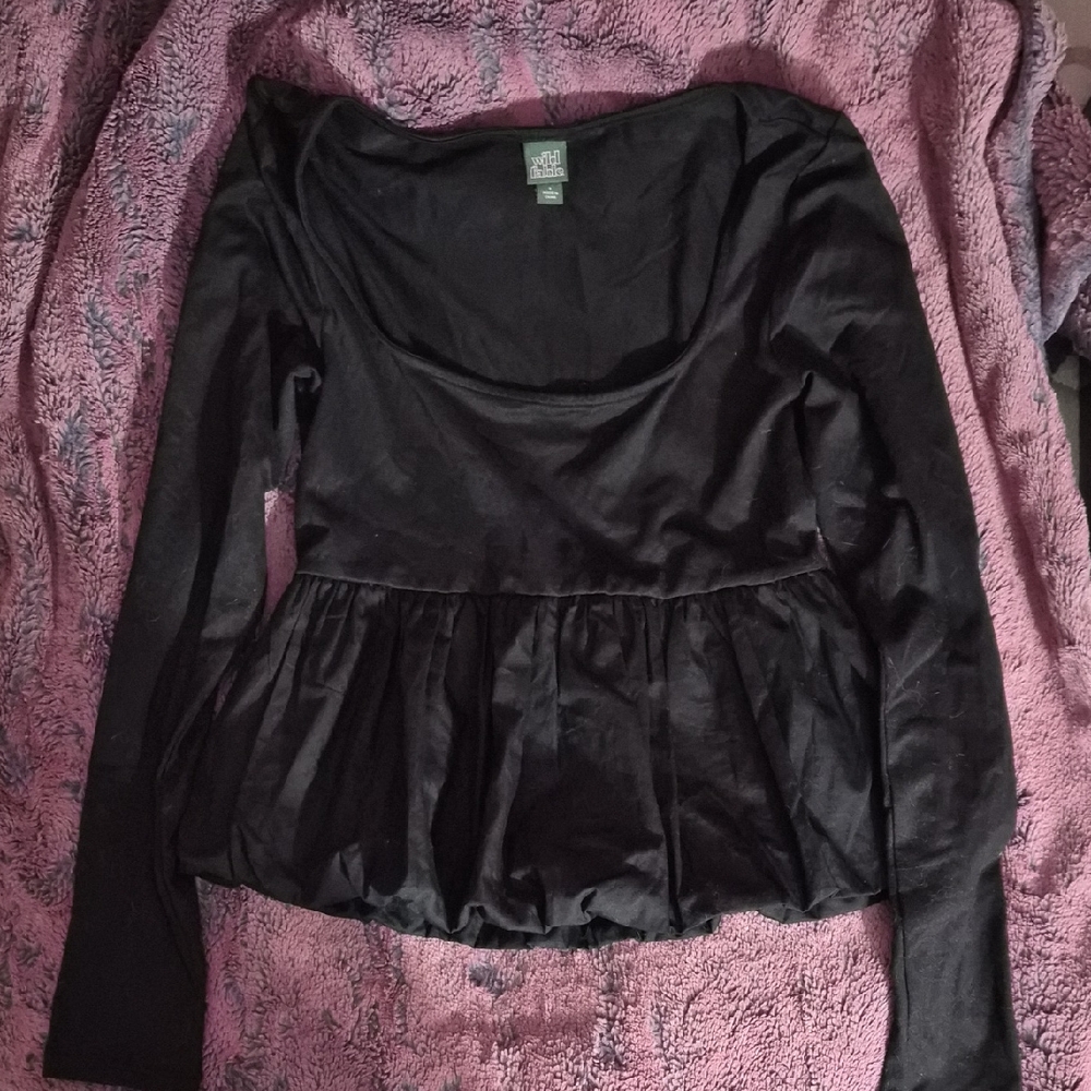 NWOT Wild Fable Black Peplum Long Sleeve Blouse Size Jr Small